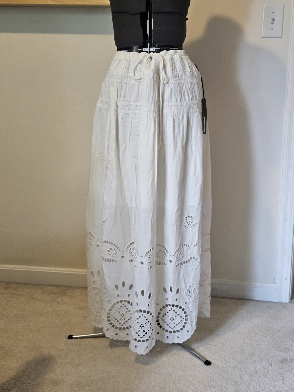 White Eyelet Maxi Skirt with Drawstring Waist